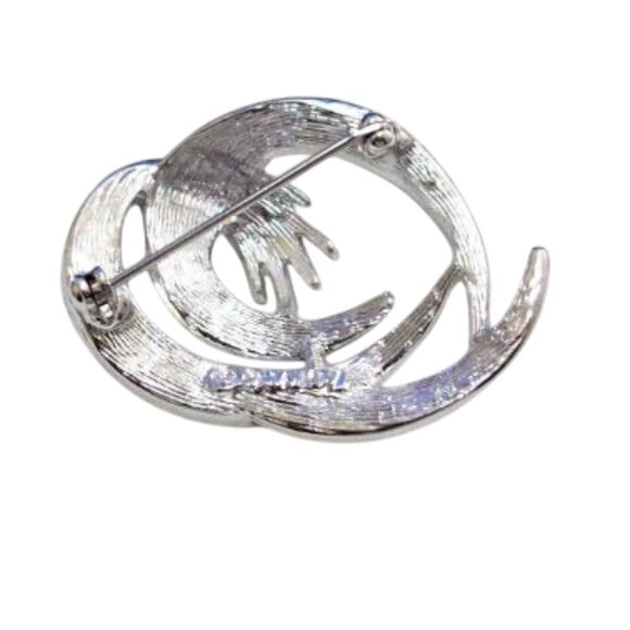 Sarah Coventry Swirl Band Wave Prongs Open Pin Brooch Silver Tone - Picture 3 of 5